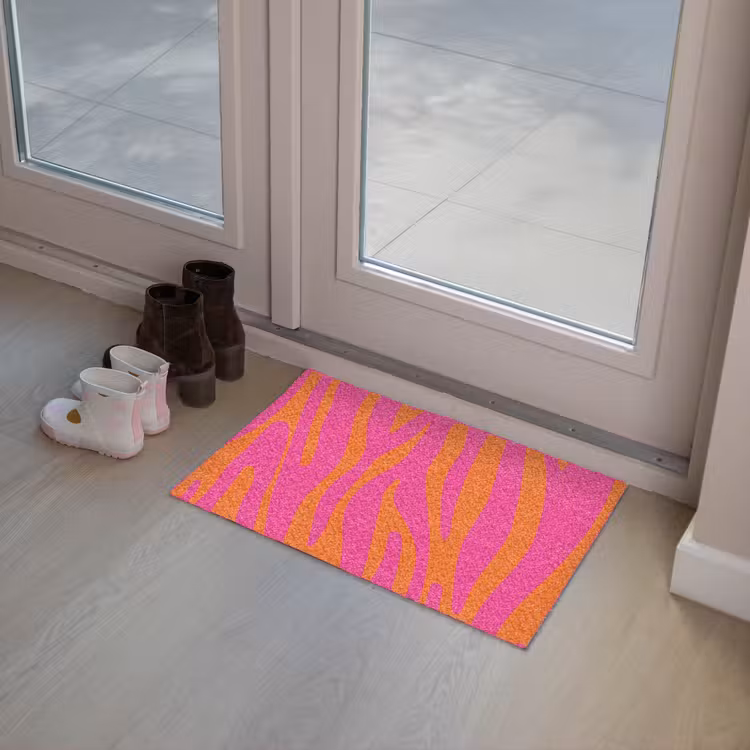 Zebraprint - Roze - Oranje - Dierenprint Deurmat klein -sfeer3