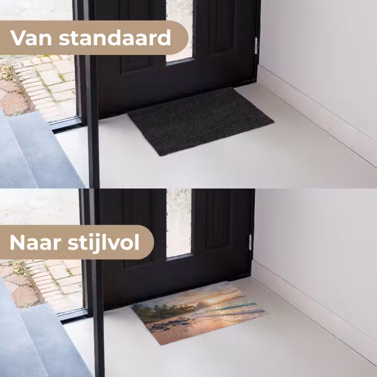Zee - Berg - Landschap - Tropisch - Goud Deurmat klein -voor-na_NL