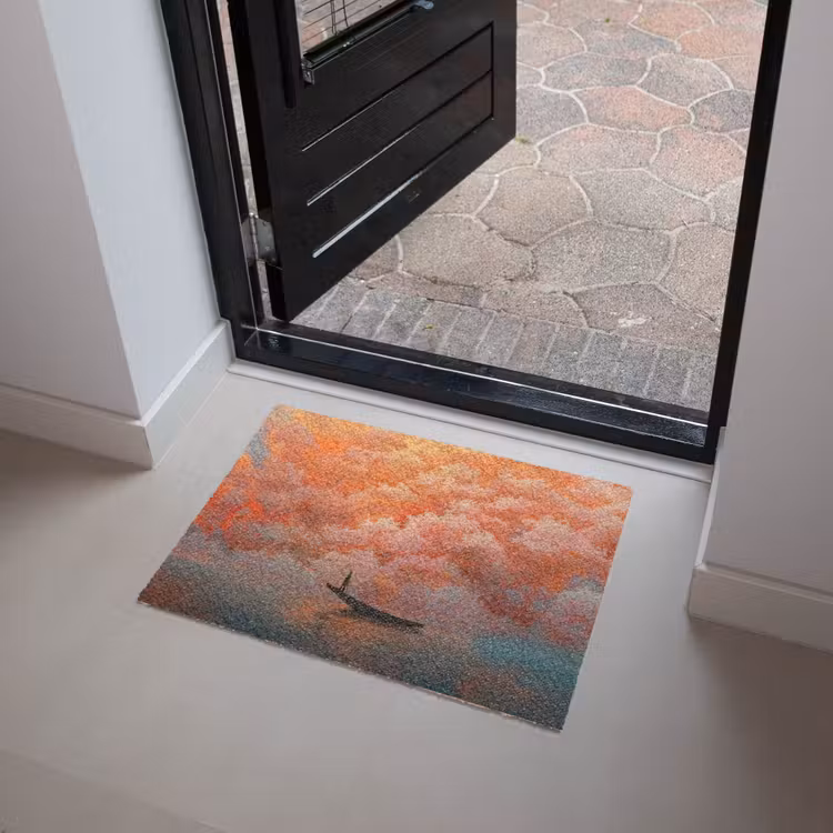 Zee - Boot - Wolken - Oranje Deurmat klein -sfeer5