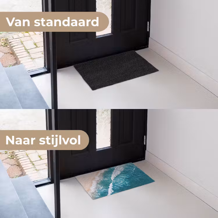 Zee - Strand - Golven - Natuur - Blauw Deurmat klein -voor-na_NL