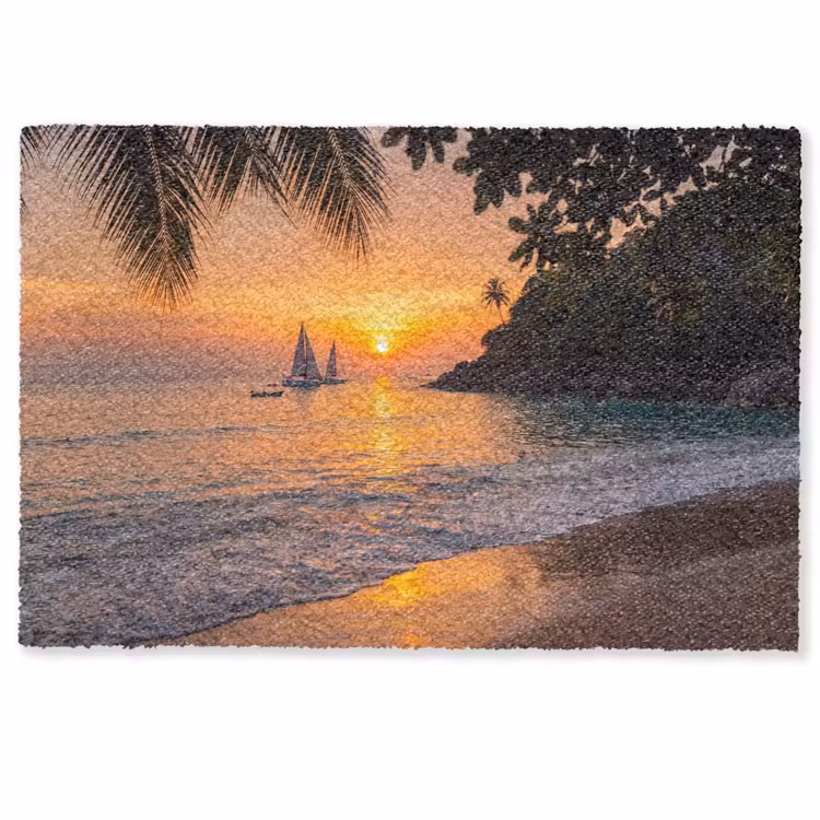 Zee - Zonsondergang - Boot - Natuur - Oranje Deurmat klein -zkaufland3d