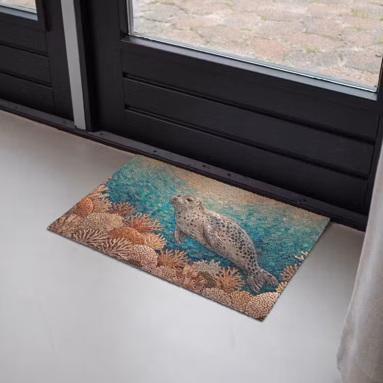Zeehond - Mozaïek - Onderwater - Dieren - Blauw Deurmat klein -sfeer2