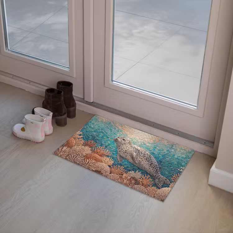 Zeehond - Mozaïek - Onderwater - Dieren - Blauw Deurmat klein -sfeer3
