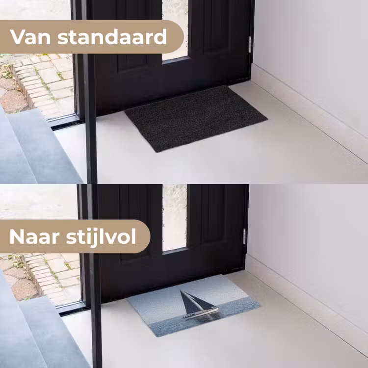 Zeilboot - Zee - Blauw Deurmat klein -voor-na_NL