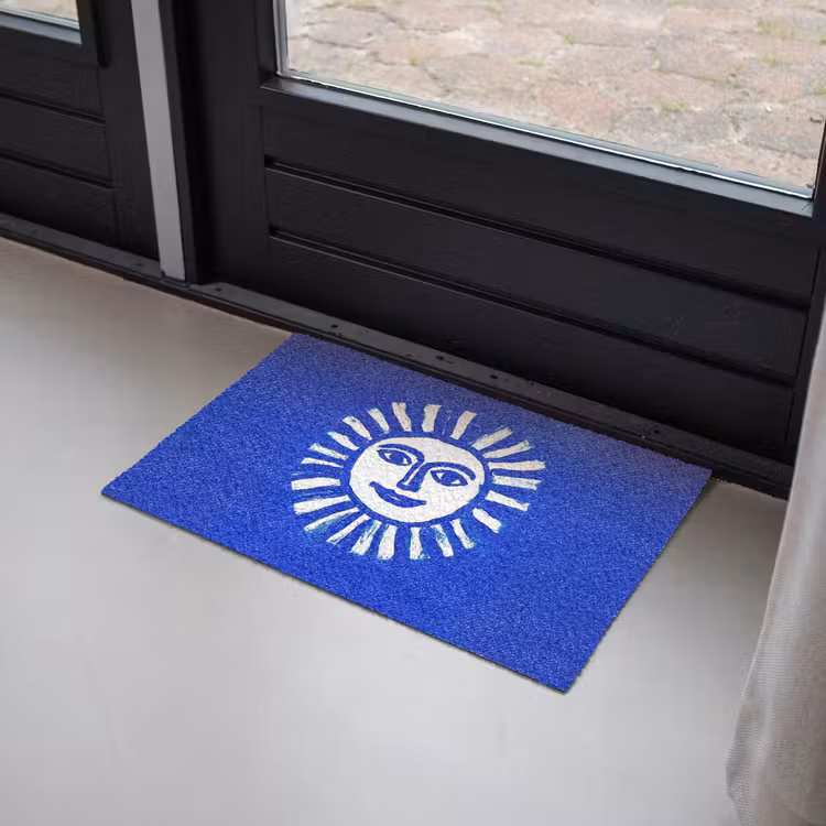 Zon - Gezicht - Penseelstructuur - Blauw Deurmat klein -sfeer2