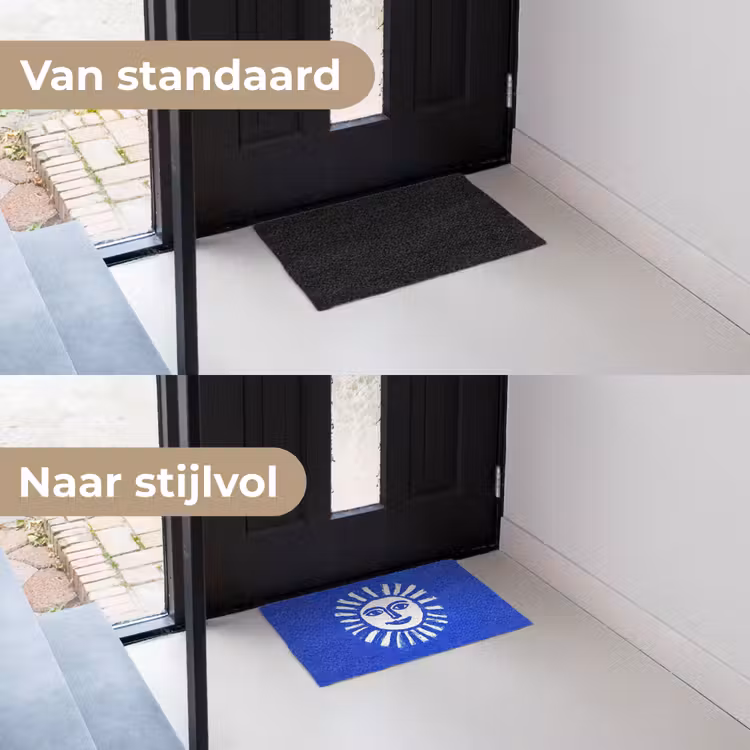Zon - Gezicht - Penseelstructuur - Blauw Deurmat klein -voor-na_NL