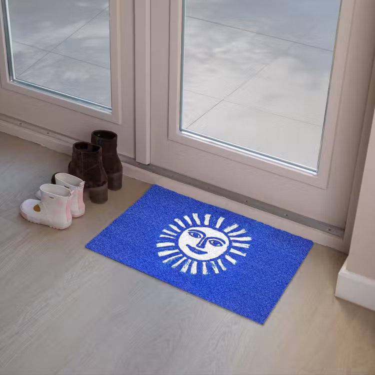 Zon - Gezicht - Penseelstructuur - Blauw Deurmat klein -sfeer3