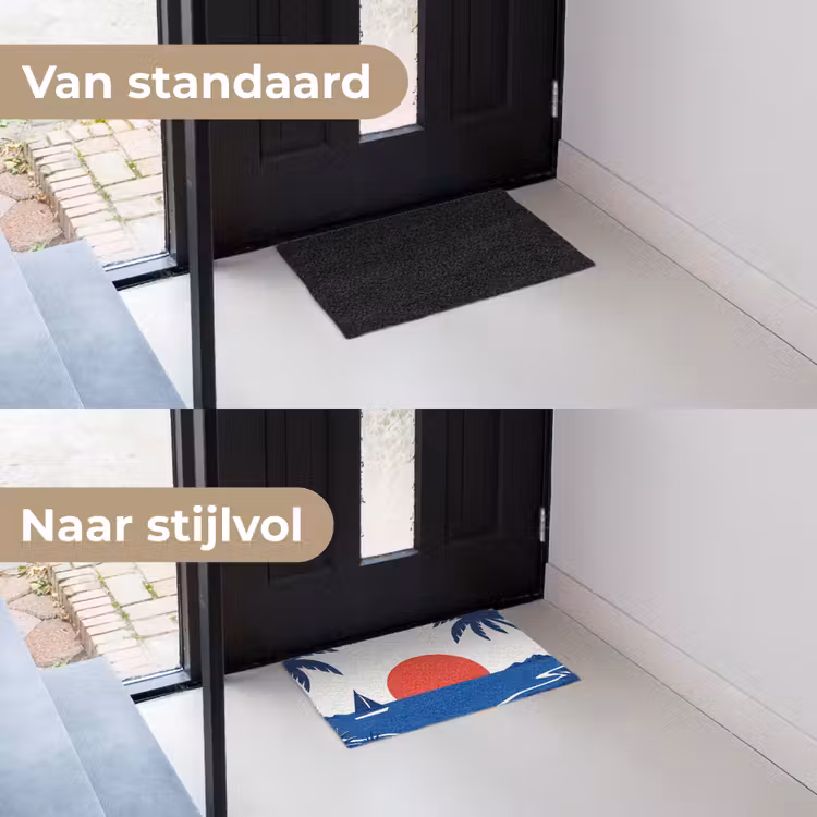 Zonsondergang - Zee - Palmboom - Tropisch - Modern Deurmat klein -voor-na_NL