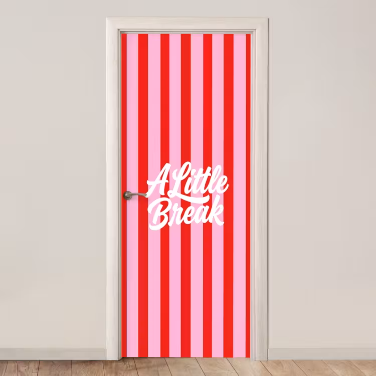 A Little Break - Strepen - Rood - Roze deurposter klein -3d_beige