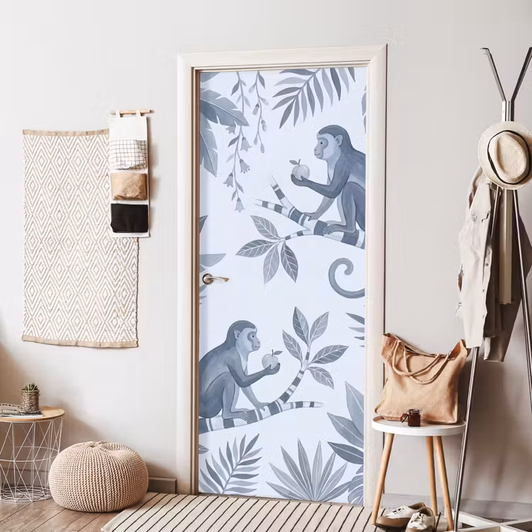 Aap - Boom - Bladeren - Jungle - Illustratie deurposter klein -sfeer6