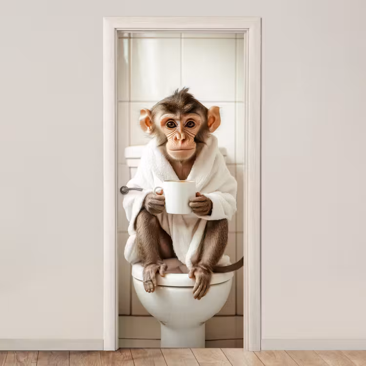 Aap - Modern - WC - Badjas deurposter klein -3d_beige
