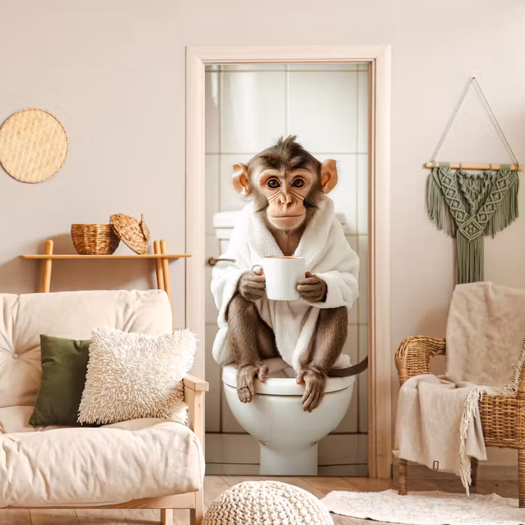 Aap - Modern - WC - Badjas deurposter klein -sfeer2