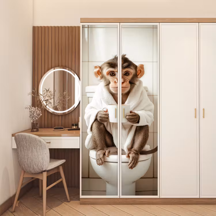 Aap - Modern - WC - Badjas deurposter klein -sfeer3