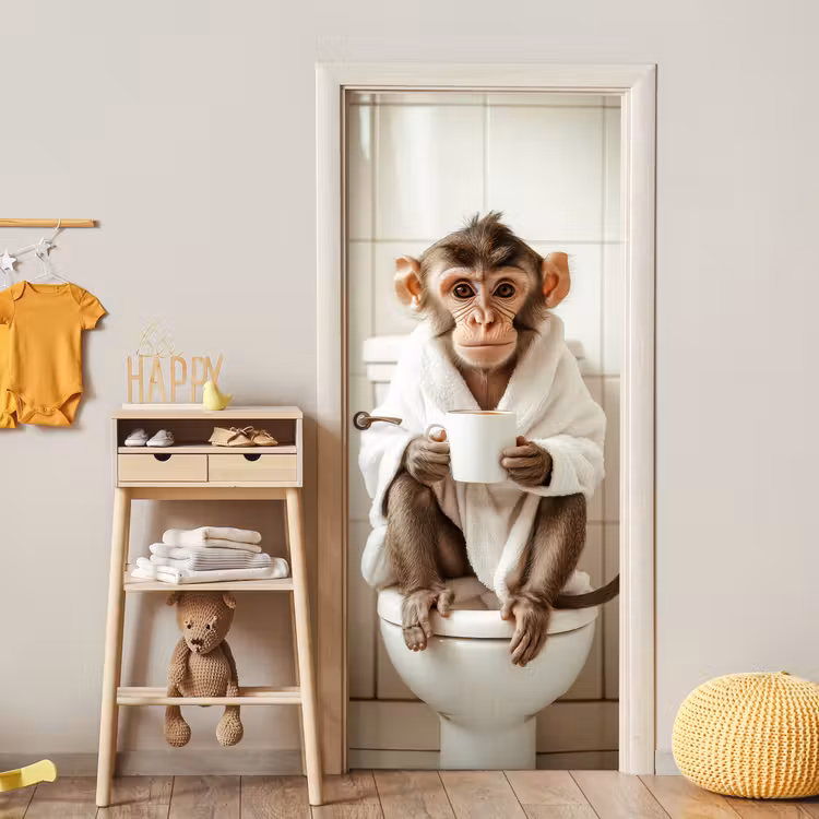 Aap - Modern - WC - Badjas deurposter klein -sfeer4