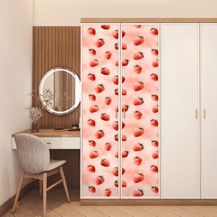 Aardbei - Patroon - Roze deurposter klein 289 -sfeer3