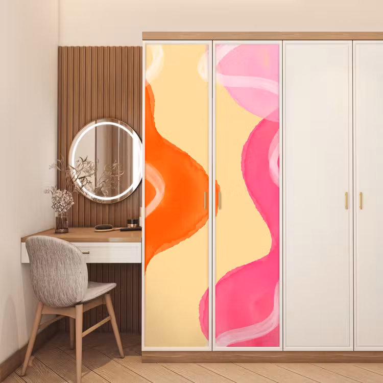 Abstract - Aquarel - Organisch - Oranje - Roze deurposter klein -sfeer3