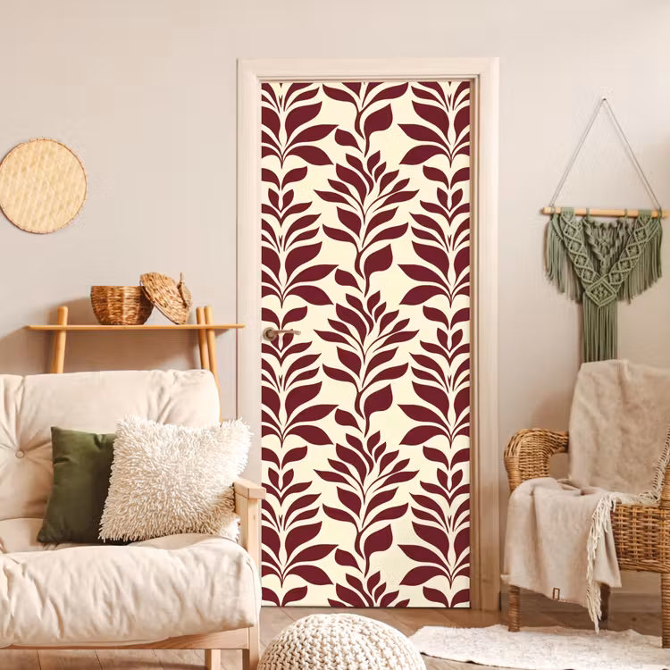 Abstract - Bladeren - Burgundy deurposter klein 289 -sfeer2
