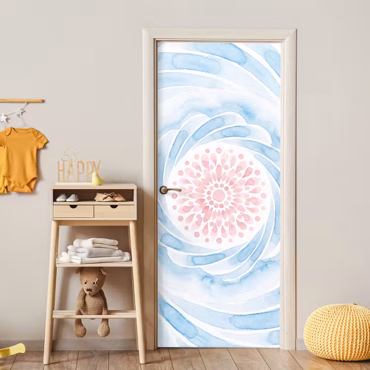 Abstract - Bloemvorm - Aquarel - Roze - Blauw deurposter klein -sfeer4