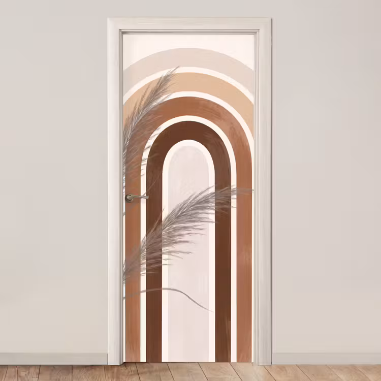 Abstract - Bogen - Plant - Boho - Beige deurposter klein -3d_beige