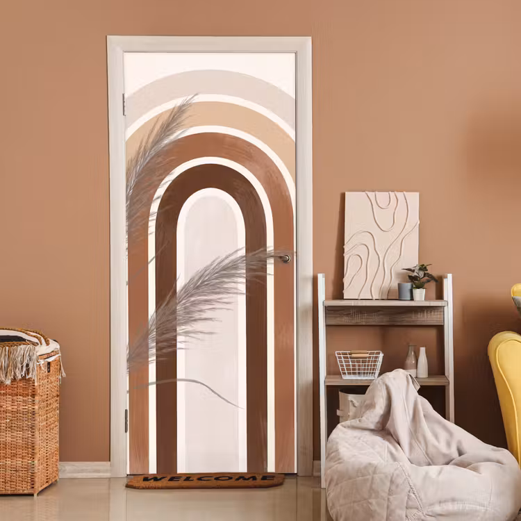 Abstract - Bogen - Plant - Boho - Beige deurposter klein -sfeer1