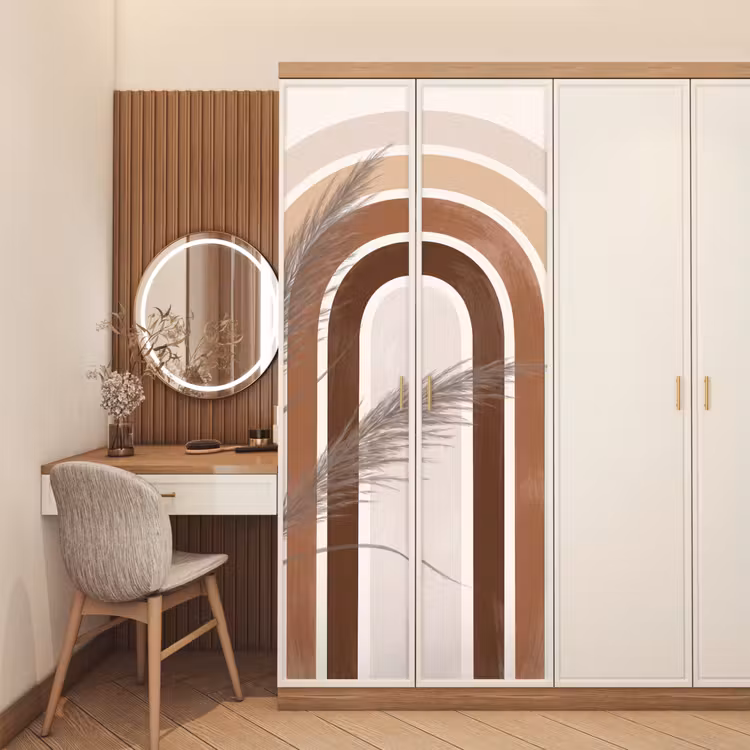 Abstract - Bogen - Plant - Boho - Beige deurposter klein -sfeer3