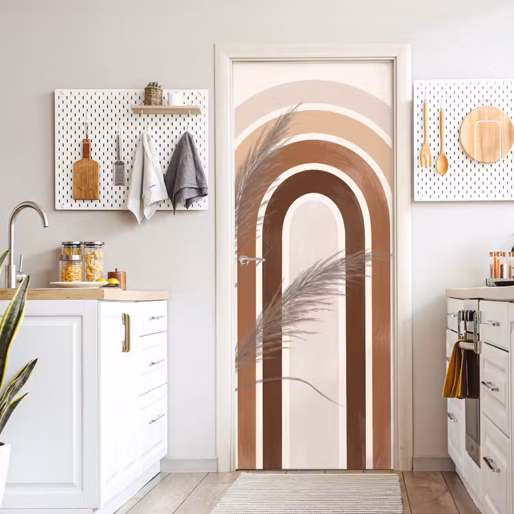 Abstract - Bogen - Plant - Boho - Beige deurposter klein -sfeer5