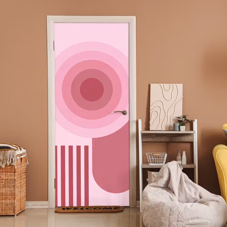 Abstract - Cirkels - Strepen - Modern - Roze deurposter klein -sfeer1