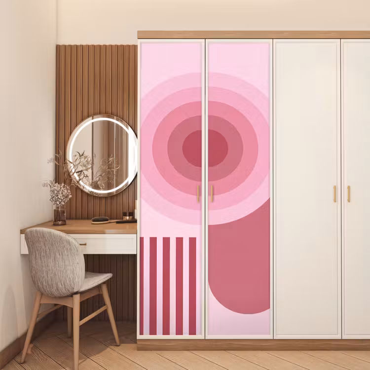 Abstract - Cirkels - Strepen - Modern - Roze deurposter klein -sfeer3