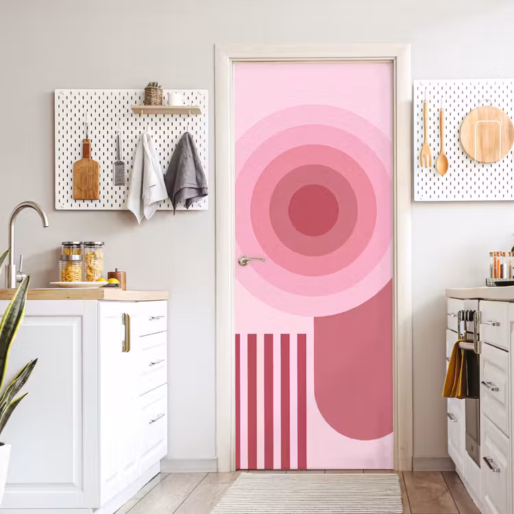 Abstract - Cirkels - Strepen - Modern - Roze deurposter klein -sfeer5