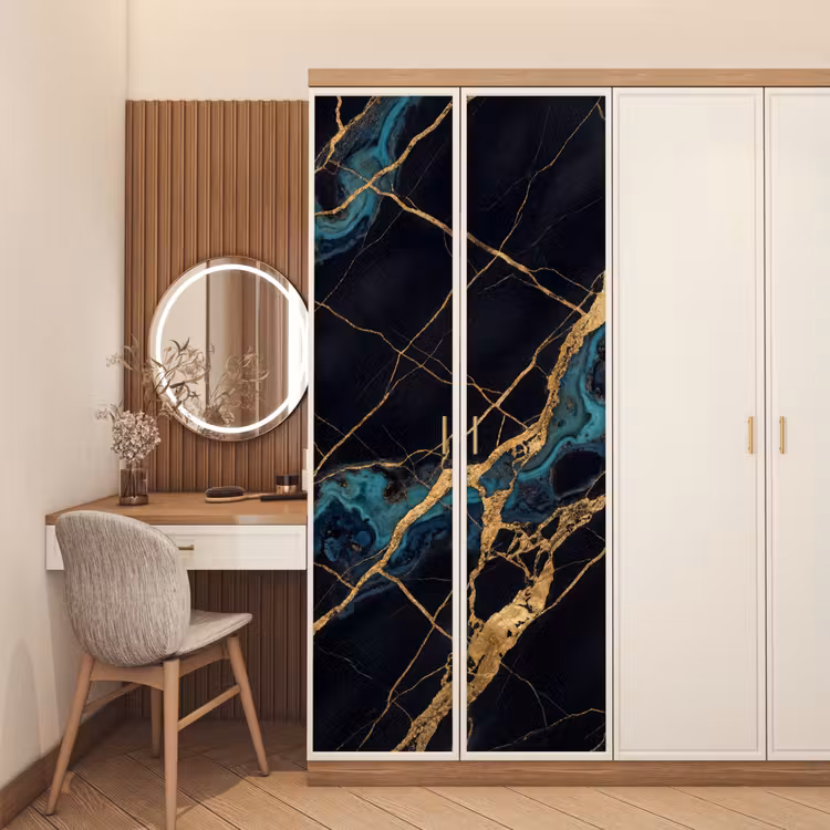 Abstract - Gouden lijnen - Kunst - Modern - Zwart deurposter klein -sfeer3