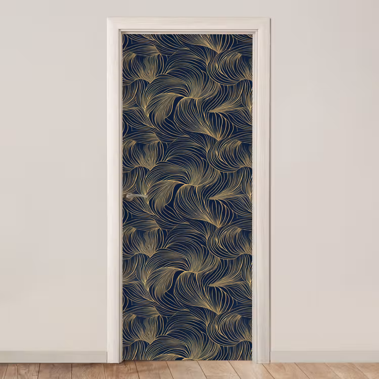 Abstract - Lijnen - Blauw - Goud deurposter klein 289 -3d_beige