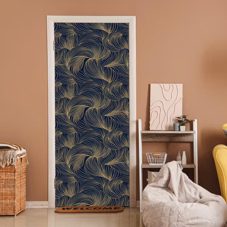 Abstract - Lijnen - Blauw - Goud deurposter klein 289 -sfeer1