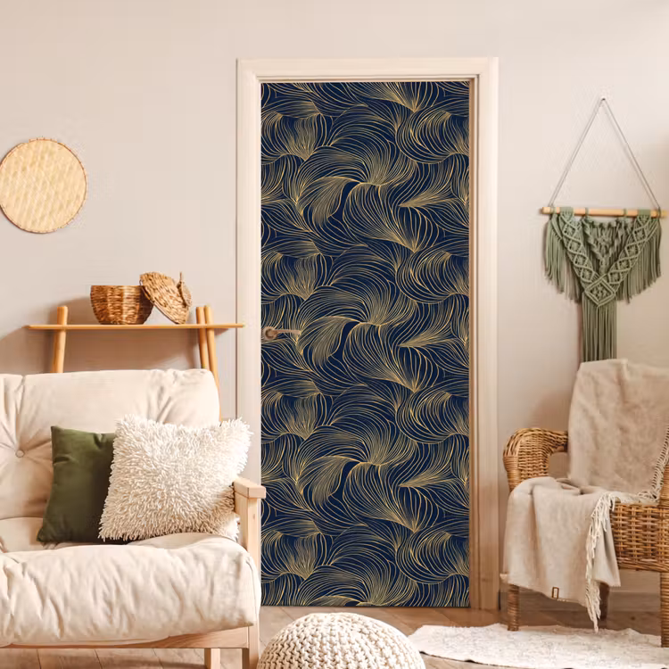 Abstract - Lijnen - Blauw - Goud deurposter klein 289 -sfeer2