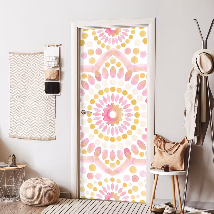 Abstract - Mandala - Kunst - Modern - Roze deurposter klein -sfeer6