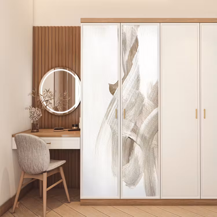 Abstract - Moderne kunst - Beige deurposter klein -sfeer3