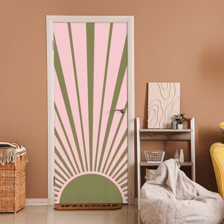 Abstract - Stralen - Grafisch - Roze - Groen deurposter klein -sfeer1