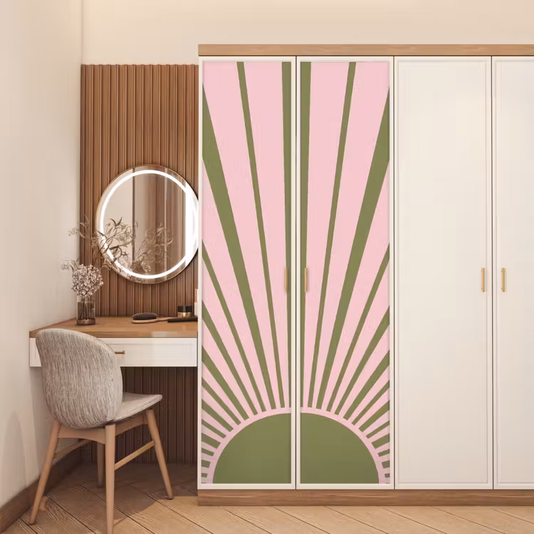 Abstract - Stralen - Grafisch - Roze - Groen deurposter klein -sfeer3