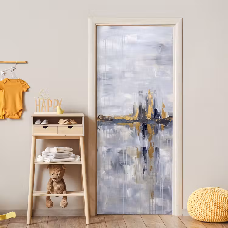 Abstract - Structuur - Goud - Grijs - Modern deurposter klein -sfeer4