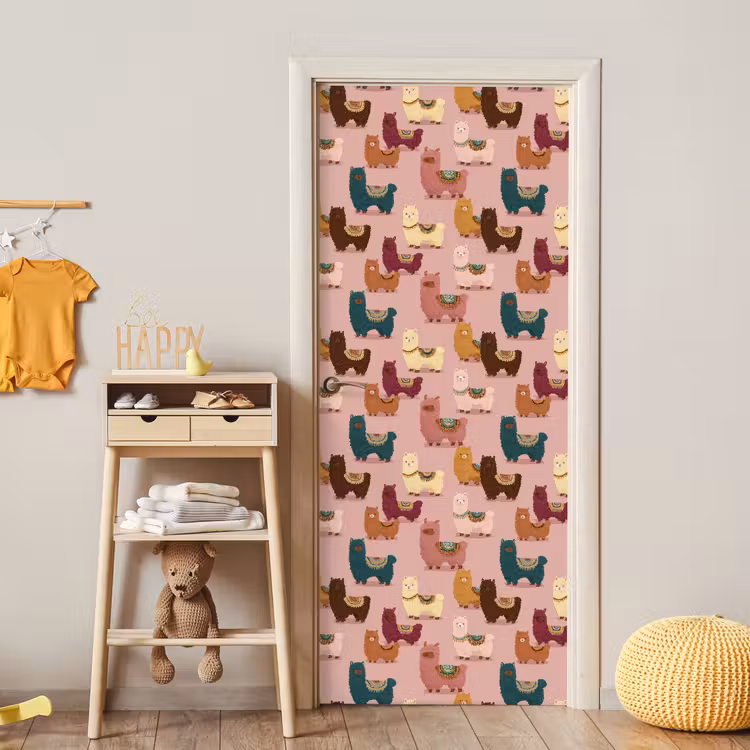 Alpaca's - Patroon - Kleurrijk deurposter klein 289 -sfeer4
