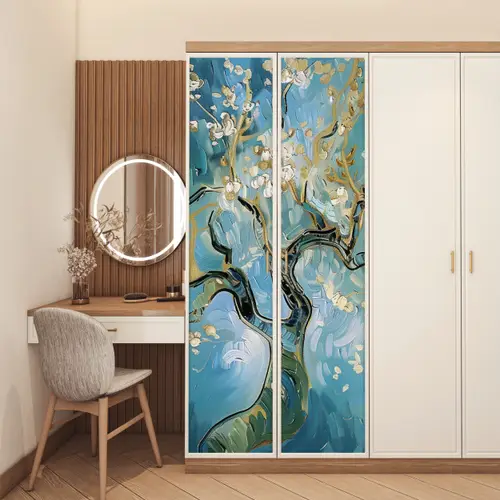 Amandelbloesem boom - Blauw - Abstract deurposter klein -sfeer3