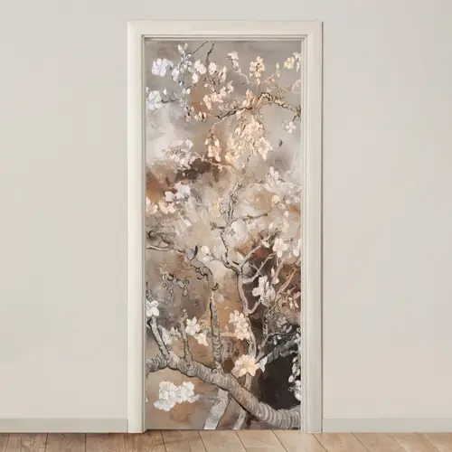 Amandelbloesem - Kunst - Van Gogh - Beige - Abstract deurposter klein -3d_beige