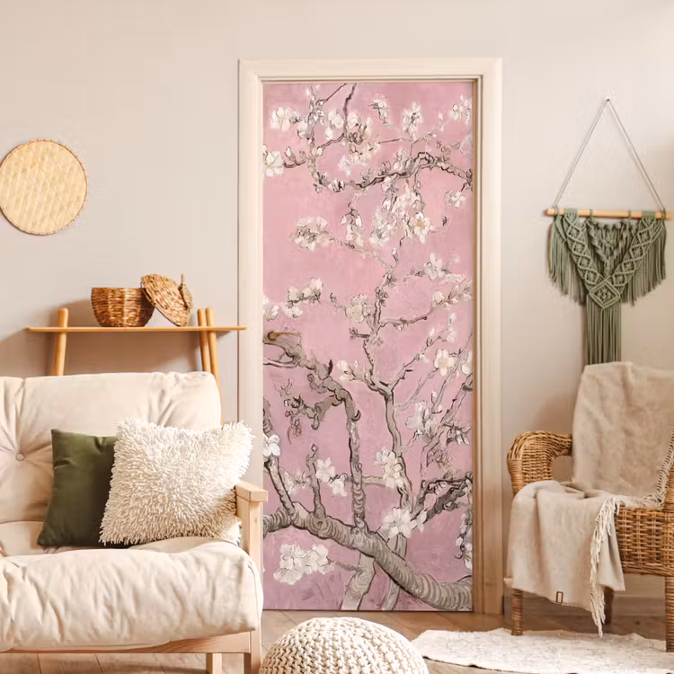 Amandelbloesem - Kunst - Van Gogh - Roze deurposter klein -sfeer2