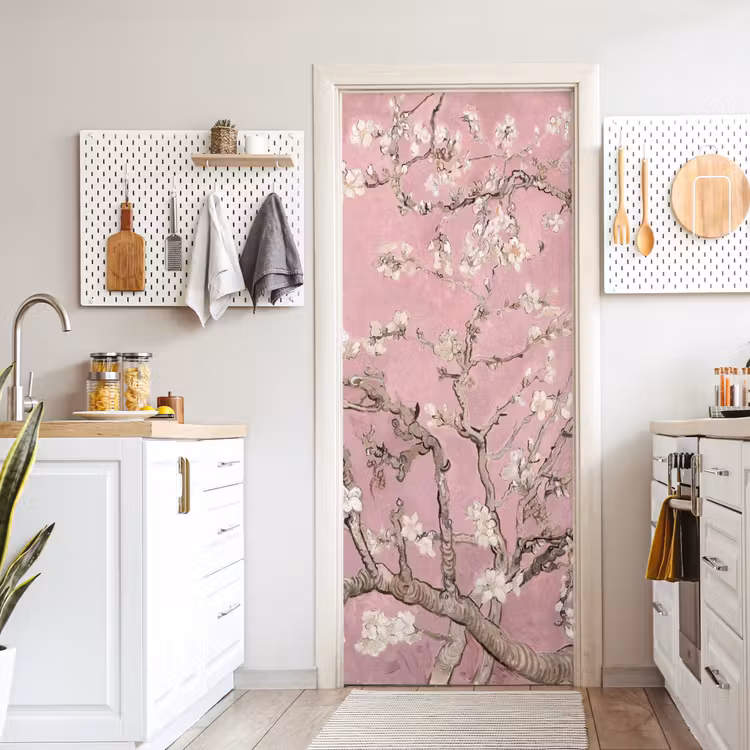 Amandelbloesem - Kunst - Van Gogh - Roze deurposter klein -sfeer5