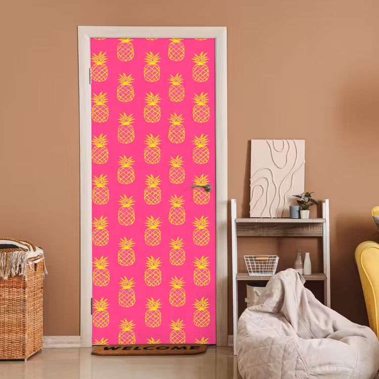 Ananas - Trendy - Roze deurposter klein 289 -sfeer1