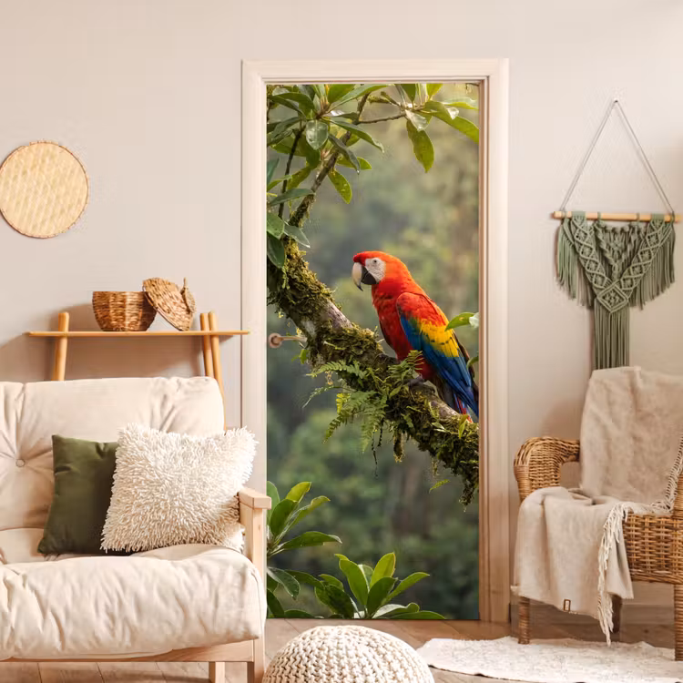 Ara - Jungle - Rood deurposter klein -sfeer2