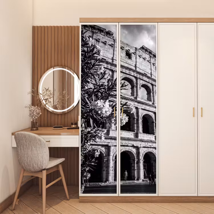 Architectuur - Colosseum - Rome - Historisch - Zwart-wit deurposter klein -sfeer3