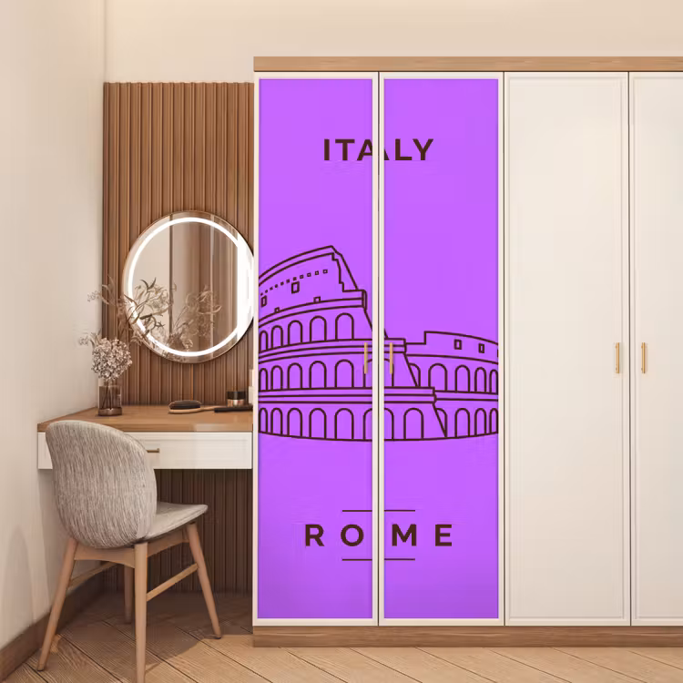Architectuur - Colosseum - Rome - Minimalistisch - Paars deurposter klein -sfeer3