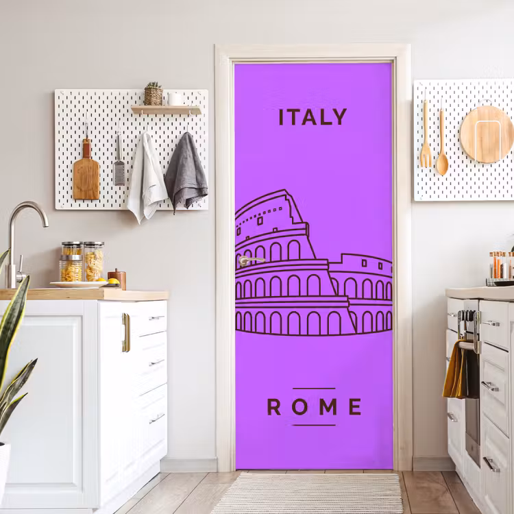 Architectuur - Colosseum - Rome - Minimalistisch - Paars deurposter klein -sfeer5