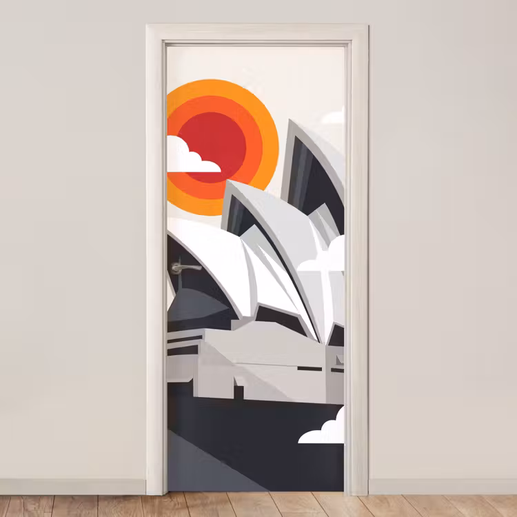 Architectuur - Stadsgezicht - Modern - Grijs - Oranje deurposter klein -3d_beige