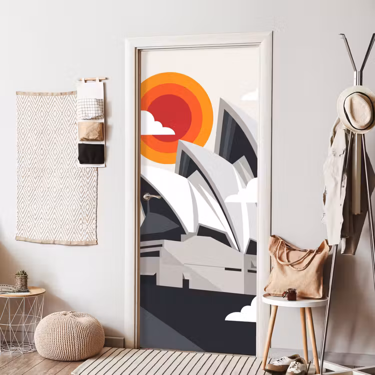 Architectuur - Stadsgezicht - Modern - Grijs - Oranje deurposter klein -sfeer6